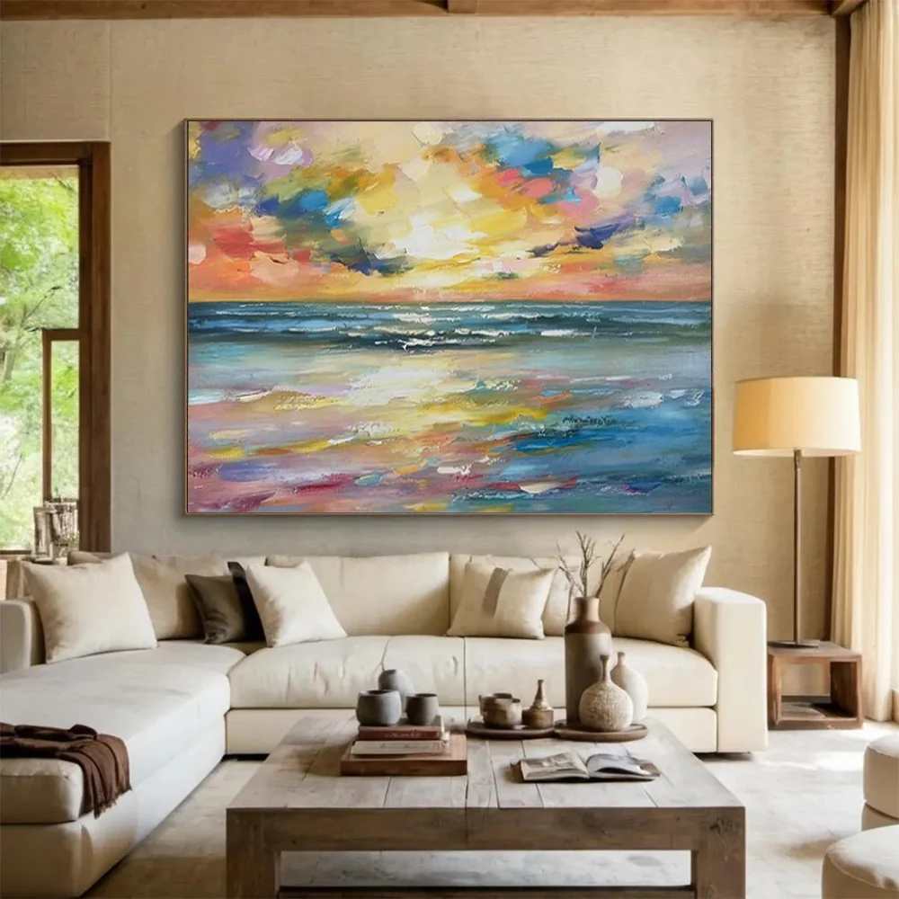 Beach Original Relaxing Sunset Abstract Canvas Artwork 2N5J4